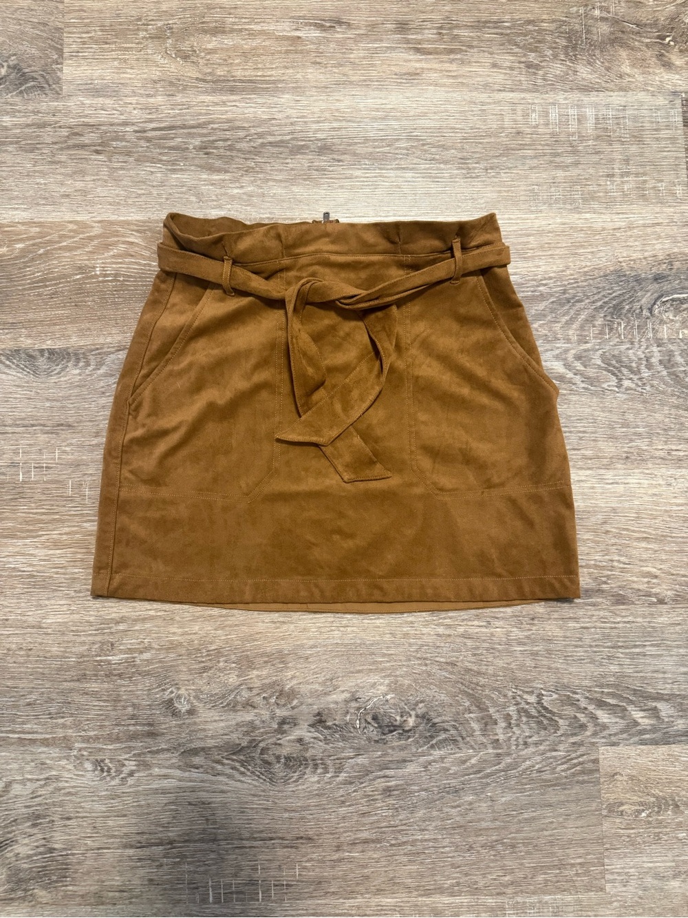 Abercrombie & Fitch Camel Brown Suede-Look Mini Skirt with Tie Waist